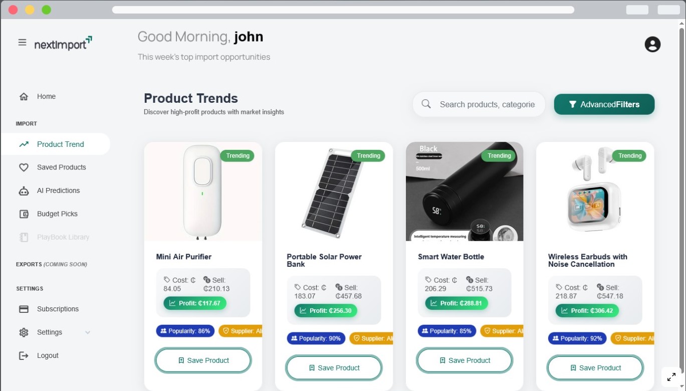 NextImport trend dashboard preview